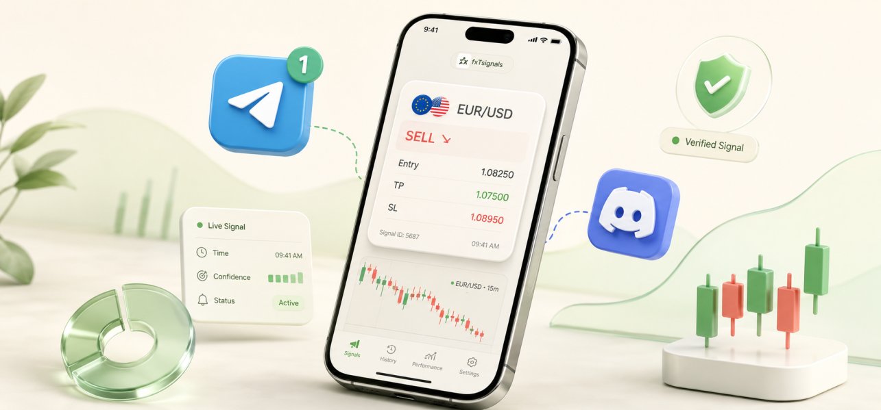 fxTsignals Telegram and Discord forex signal on iPhone showing a EURUSD sell trade with clear take-profit and stop-loss