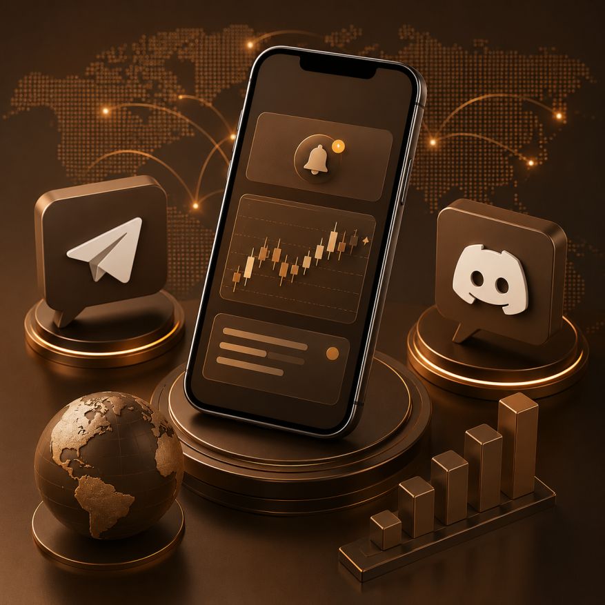 iPhone receiving real-time forex signal notification on Telegram and Discord apps from fxTsignals.com