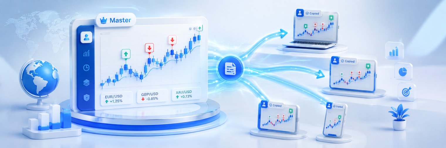 Forex copy trading signals being copied from one master account to multiple slave accounts