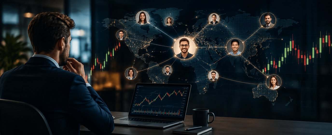 Global forex trading community connected across multiple countries and time zones