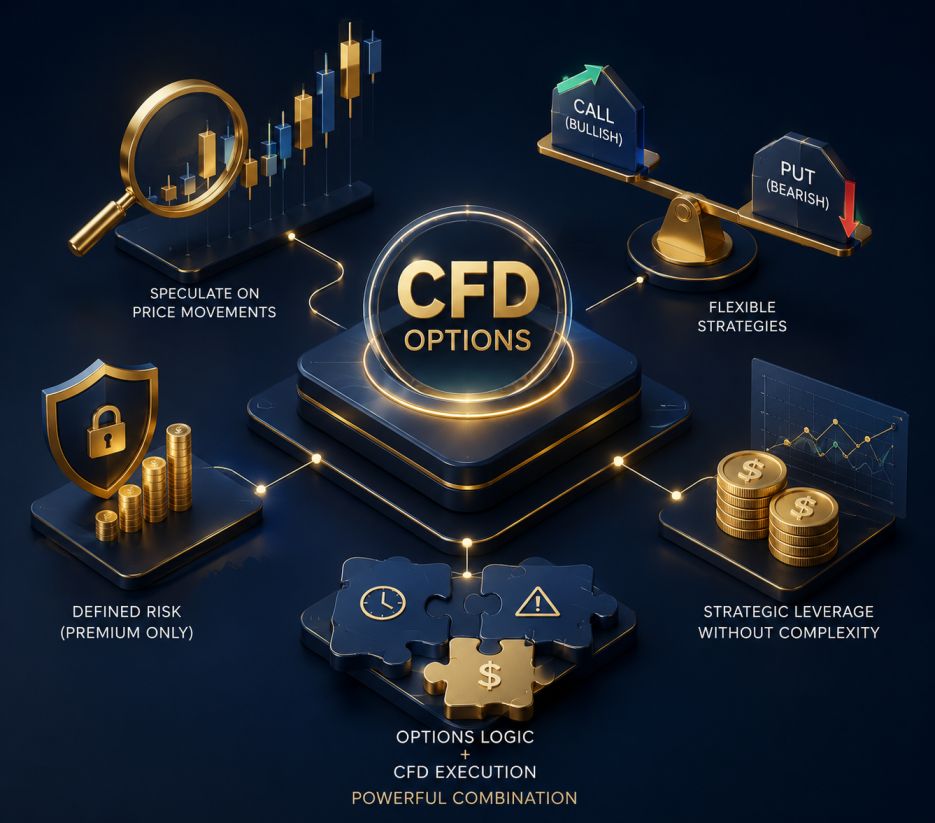 Understanding options mechanics inside CFDs — derivative trading concept illustration